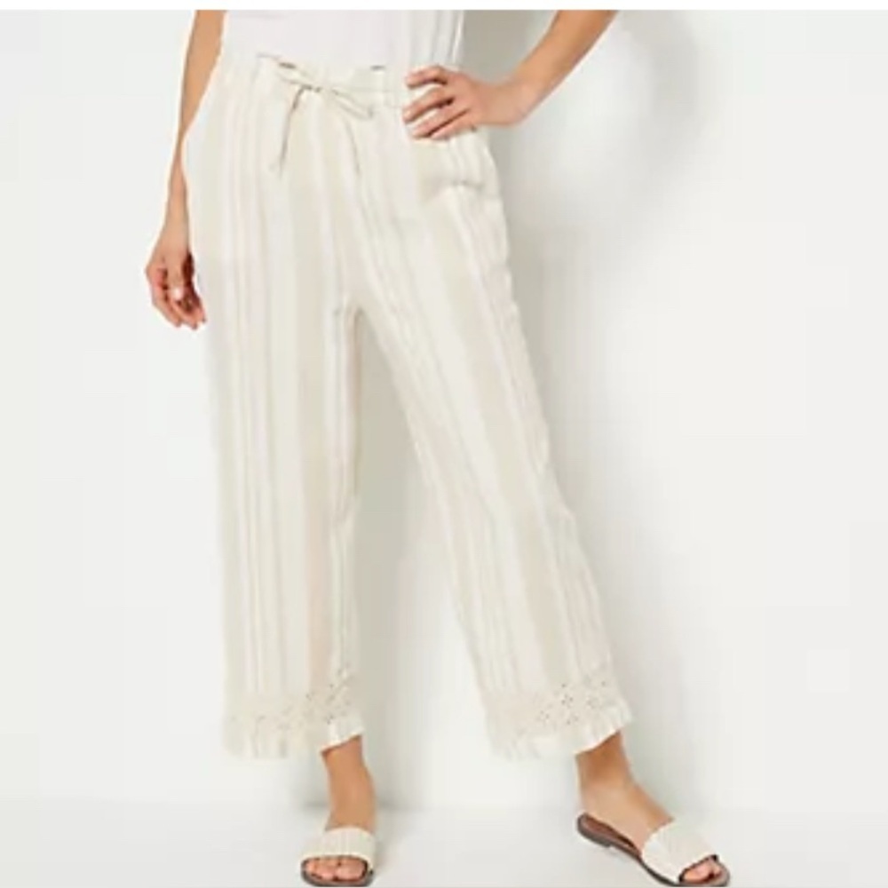 DENIM & Co. NATURALS REGULAR LINEN CROP PANTS NEW SIZE 5X STONE KHAKI COLOR